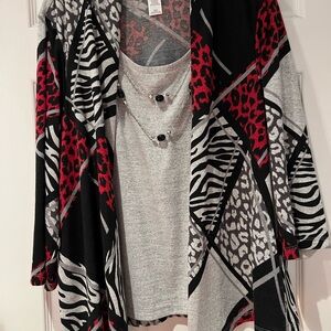 Alfred Dunner Women's Sweater - Red and Black Pattern